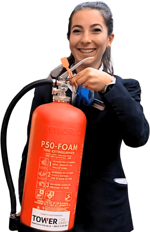 Agent holding a fire extinguisher